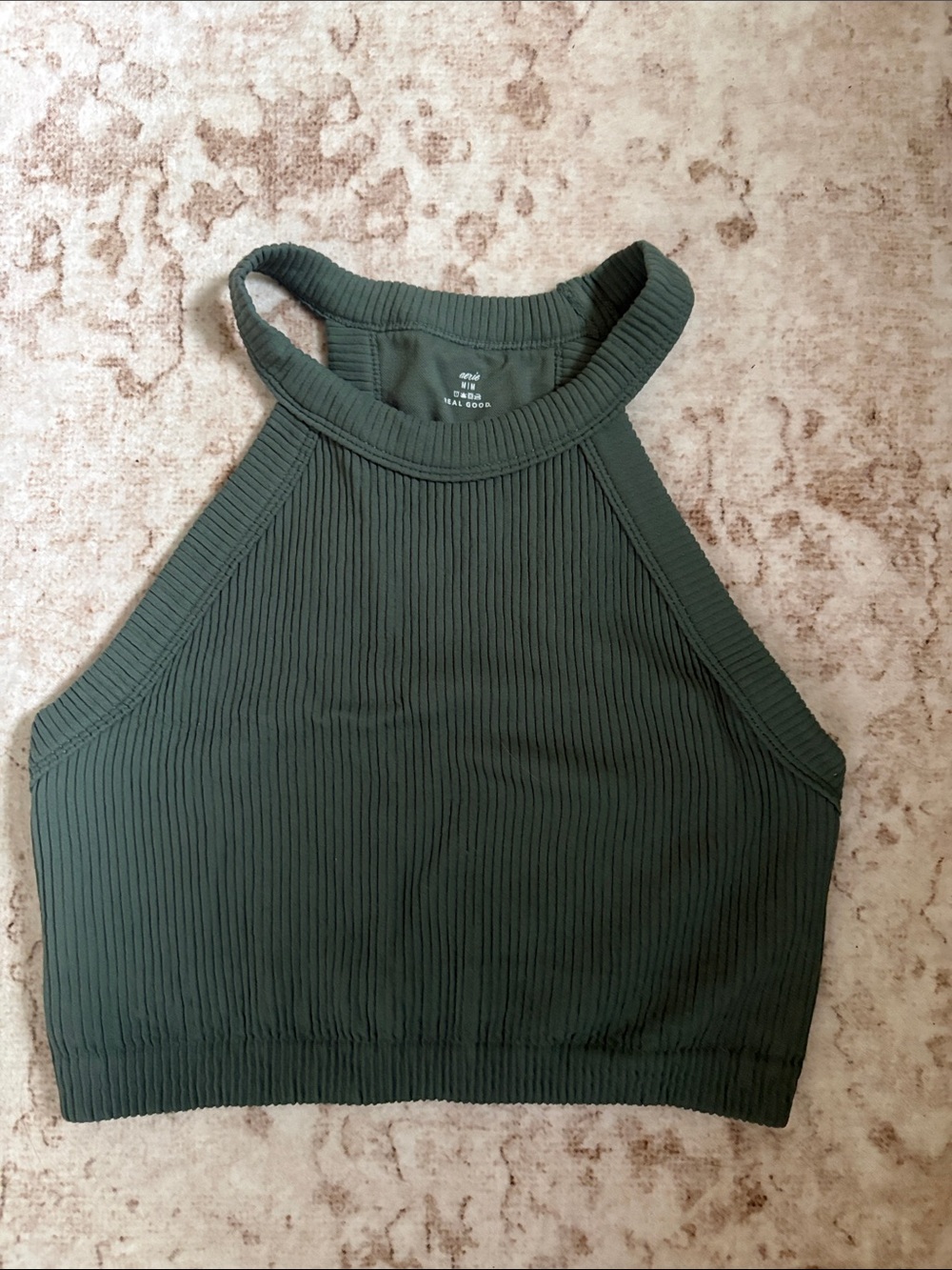aerie Ribbed Halter Crop Top - Forest Green